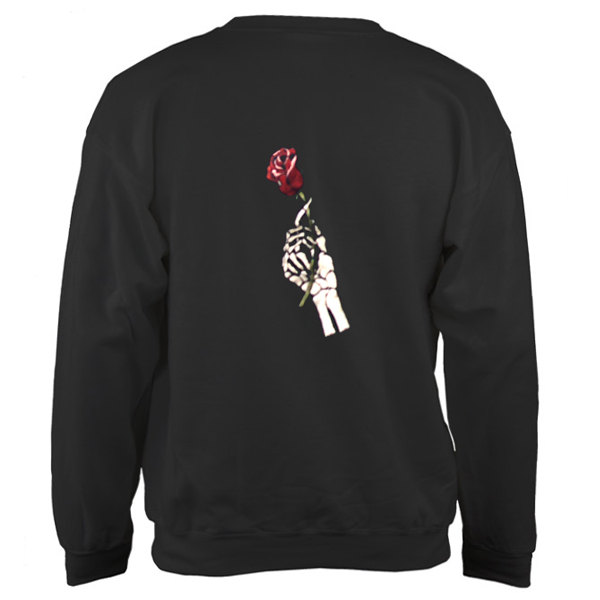 Skeleton Hand Holding a Rose Printed Sweatshirt