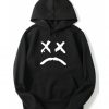 Sad Face Letter Print Hoodie