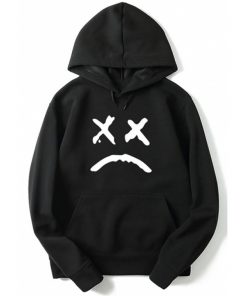 Sad Face Letter Print Hoodie