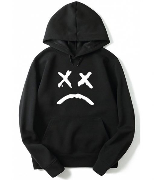 Sad Face Letter Print Hoodie