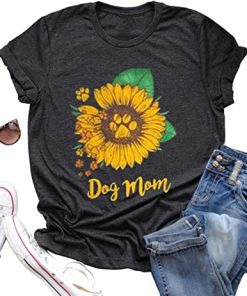 Dog Mom Shirt Tees for Women Letter Print Dog Lover Tees Sunflower Casual Short Sleeve Mom Gift Tee