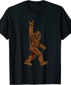 Rock On Bigfoot Sasquatch Loves Rock And Roll Sunglasses On T-Shirt