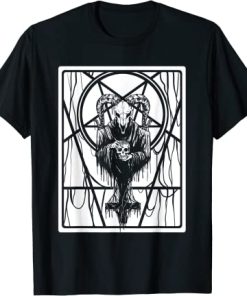 Satanic Dark Art Evil with Skull 666 Pentagram Baphomet T-Shirt