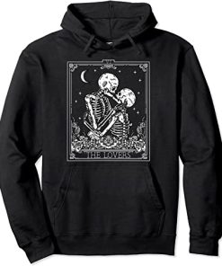 The Lovers Vintage Tarot Card Astrology Skull Horror Occult Pullover Hoodie