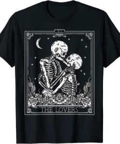 The Lovers Vintage Tarot Card Astrology Skull Horror Occult T-Shirt