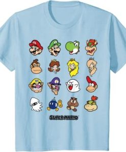 Nintendo Super Mario Character Faces Grid Graphic T-Shirt